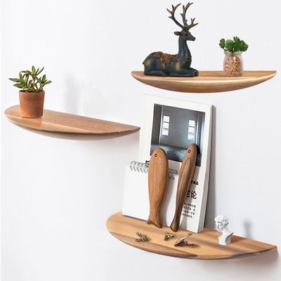 Tamaño personalizado Color Semi-círculo en forma de conjunto de 3 14 pulgadas de madera de acacia estanterías flotantes