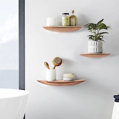 Tamaño personalizado Color Semi-círculo en forma de conjunto de 3 14 pulgadas de madera de acacia estanterías flotantes