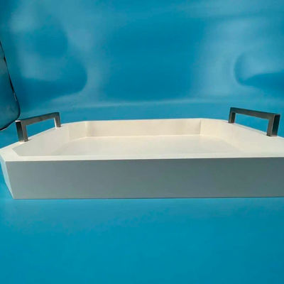 Logotipo personalizado Acceptable bandeja de servicio de madera blanca con asas hechas de madera de acacia