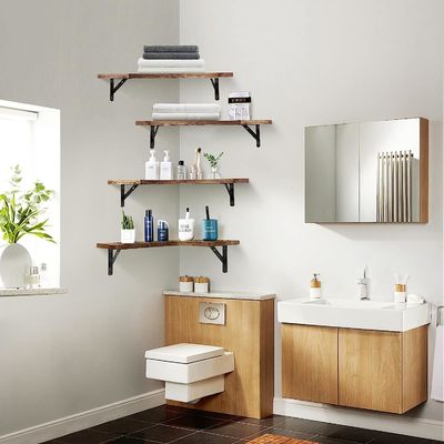 Tamaño personalizado Material de color rústico Esquina de madera Estantes flotantes montados en la pared Conjunto de 4