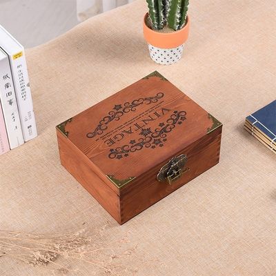 Lavar Manejo Estilo Vintage Personalizado Pequeña caja de fotos de boda de madera con cerradura
