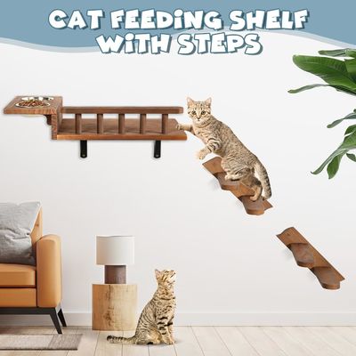 Di adiós a los pisos desordenados Estante de alimentación para gatos con escalera y 2 cuencos