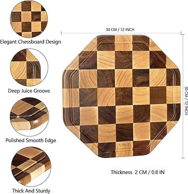 12X12X0.8 pulgadas de madera de acacia de corte octagonal tabla de servicio personalizado con ranura de jugo