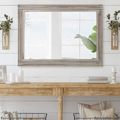 Espejo de pared enlazado de madera para el baño Marco de madera maciza Rustico de la granja Espejo de la vanidad