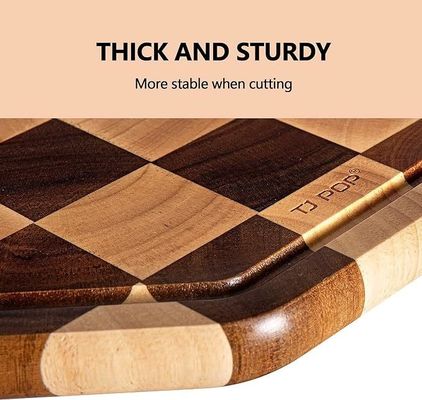 12X12X0.8 pulgadas de madera de acacia de corte octagonal tabla de servicio personalizado con ranura de jugo