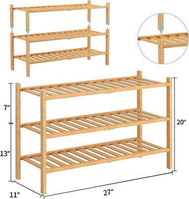 Repuesto de zapatos de bambú de 3 niveles multifunción para almacenamiento personalizable no plegable