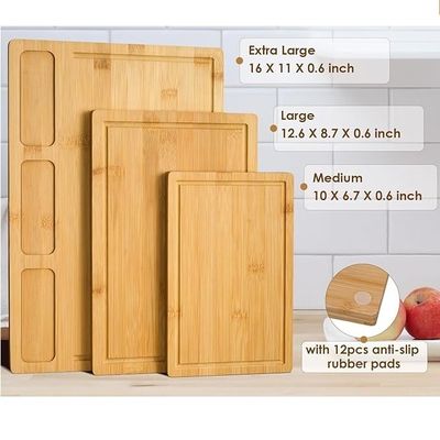Popular servicio personalizado tableros de corte de bambú para cocina conjunto de 3 con ranura de jugo