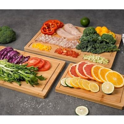 Popular servicio personalizado tableros de corte de bambú para cocina conjunto de 3 con ranura de jugo