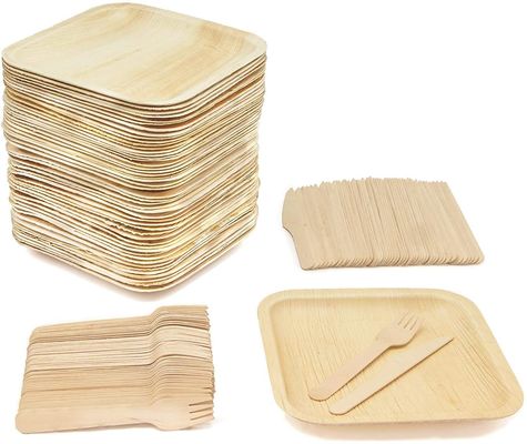 Eco-amigable 20 paquetes de placas de hojas de palma biodegradables 10 pulgadas cuadradas resistentes como el bambú desechable elegante
