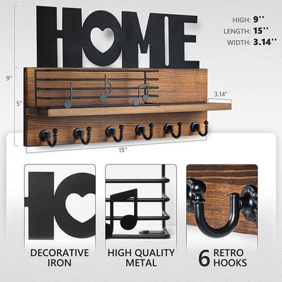 Logotipo personalizado Organizador de correo rústico de madera con llaveros y estante de almacenamiento de correo