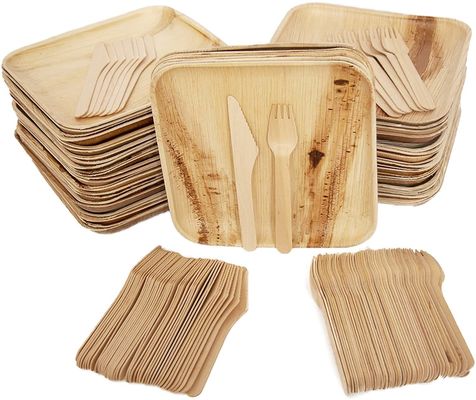 Eco-amigable 20 paquetes de placas de hojas de palma biodegradables 10 pulgadas cuadradas resistentes como el bambú desechable elegante