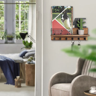 Logotipo personalizado Organizador de correo rústico de madera con llaveros y estante de almacenamiento de correo