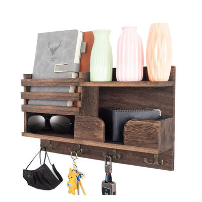 Portero de llaves de madera decorativo de pared con 3 ganchos dobles