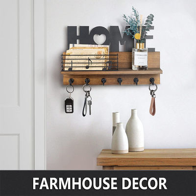 Portero de llaves de madera decorativo de pared con 3 ganchos dobles