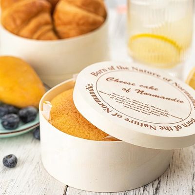 Caja de pastel de alfarería de madera biodegradable de tamaño común para solución de embalaje de bocadillos