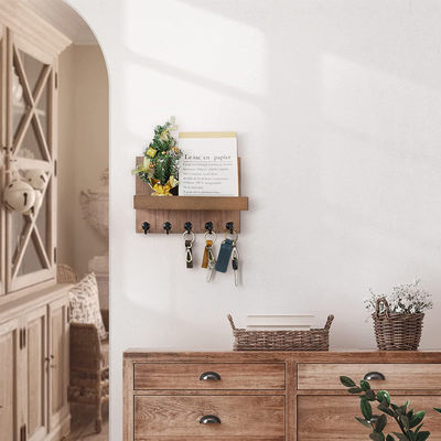 Portador de llaves de madera con 4 ganchos de llaves y montaje en la pared Estante flotante BAMBOO Key Organizer