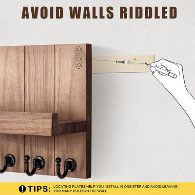 Portador de llaves de madera con 4 ganchos de llaves y montaje en la pared Estante flotante BAMBOO Key Organizer