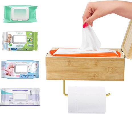 Cuadro de almacenamiento de papel higiénico de bambú montado en la pared con caja de almacenamiento de tejido húmedo