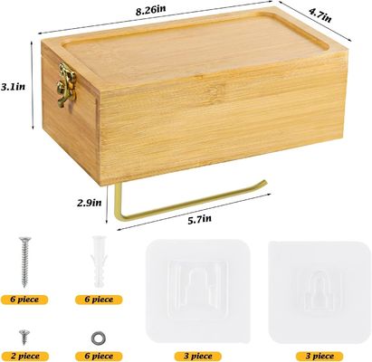 Cuadro de almacenamiento de papel higiénico de bambú montado en la pared con caja de almacenamiento de tejido húmedo
