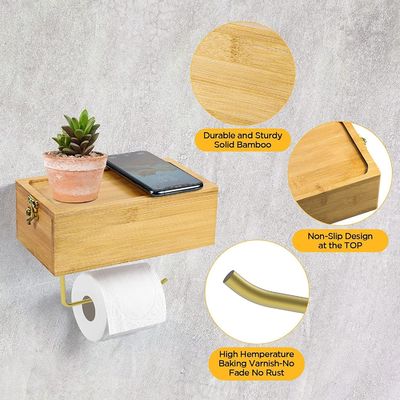 Cuadro de almacenamiento de papel higiénico de bambú montado en la pared con caja de almacenamiento de tejido húmedo