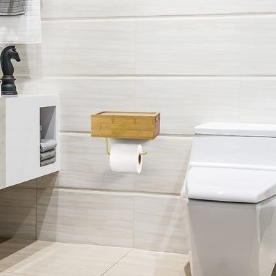 Cuadro de almacenamiento de papel higiénico de bambú montado en la pared con caja de almacenamiento de tejido húmedo