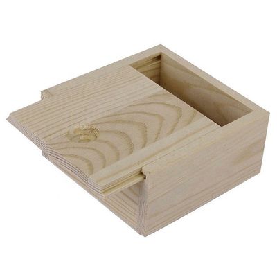 Caja de regalo de madera Caja de almacenamiento de artesanía con tapa deslizante Pedido personalizado aceptado 8.4x8.4x4.1cm