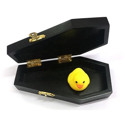 Caja de ataúd de madera sin terminar para envases personalizados de regalo y cosméticos de color negro