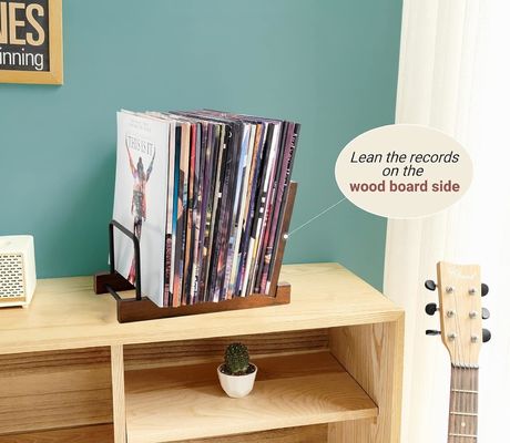 Estante de grabado de madera Albums de almacenamiento Estante de grabado de almacenamiento Display Rack para la decoración del hogar Estante