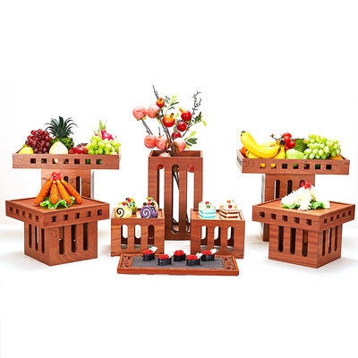 Logotipo personalizable aceptable 3 niveles de madera tarta de frutas de exhibición para postre