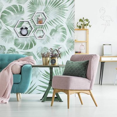 Estante de pared hexagonal tallada en madera para la organización de la decoración del hogar de la granja rústica