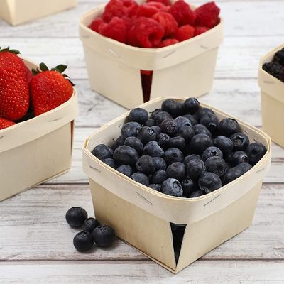 Cestas de frutas de madera con ventilación de 5,75 pulgadas cuadradas impresas en tela de seda