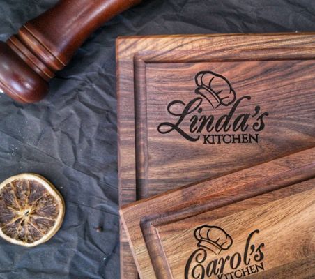 Logotipo personalizado aceptable 1,75 grueso Gran tabla de corte de nuez con ranura de jugo