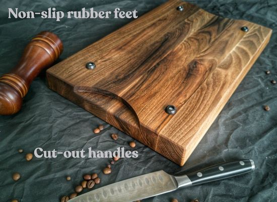 Logotipo personalizado aceptable 1,75 grueso Gran tabla de corte de nuez con ranura de jugo