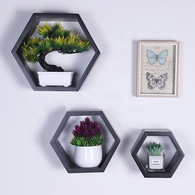 Excelente estantería flotante hexagonal de madera para casa baño sala de estar y más