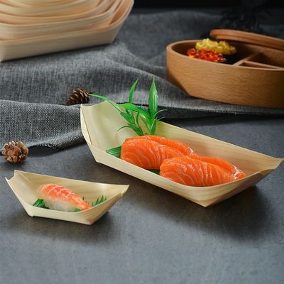 Barco de servicio de sushi de madera 9 pulgadas moderno sencillo desechable de abedul de pino de bambú