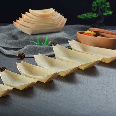 Barco de servicio de sushi de madera 9 pulgadas moderno sencillo desechable de abedul de pino de bambú