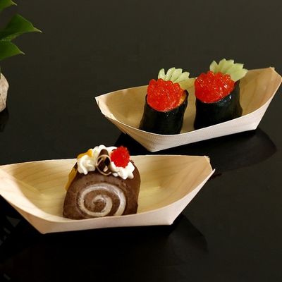 Barco de servicio de sushi de madera 9 pulgadas moderno sencillo desechable de abedul de pino de bambú