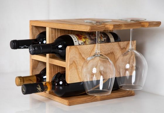 Logotipo personalizado Estante de vino de madera dura Contenedor de vino de alta cantidad para encimera