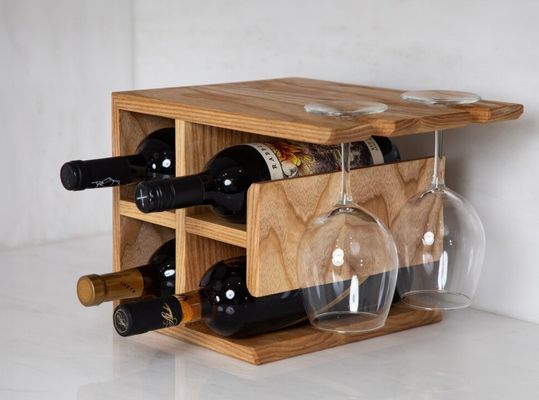 Logotipo personalizado Estante de vino de madera dura Contenedor de vino de alta cantidad para encimera