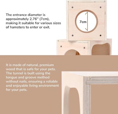 Casa de madera respirable para animales pequeños Cámara personalizable para ocultarse y explorar