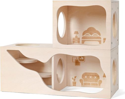 Casa de madera respirable para animales pequeños Cámara personalizable para ocultarse y explorar