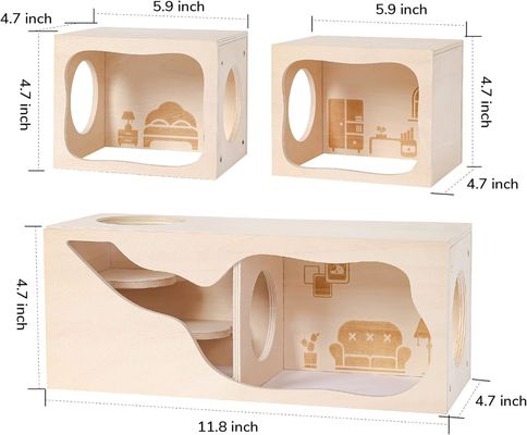 Casa de madera respirable para animales pequeños Cámara personalizable para ocultarse y explorar