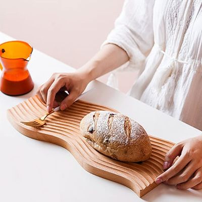 bandeja de madera de forma de onda bandeja de desayuno para cocina 40.5x18.5x2cm logotipo personalizado