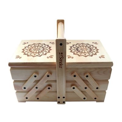 Caja de almacenamiento de costura plegable de 3 niveles con mango de 38x23,5x30 cm de acabado quemado