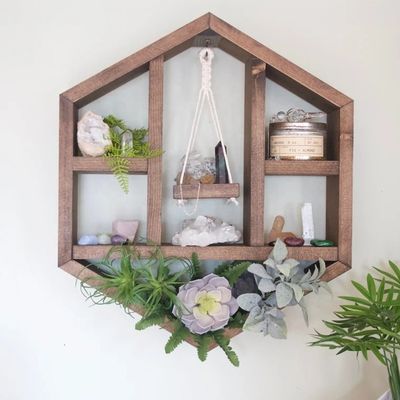 Estante geométrico flotante Diseño artesanal de panal de miel para ahorrar espacio Hexágono de madera