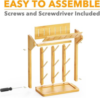 Estante de secado de botellas para bebés de bambú de doble nivel para la organización conveniente de botellas de cocina