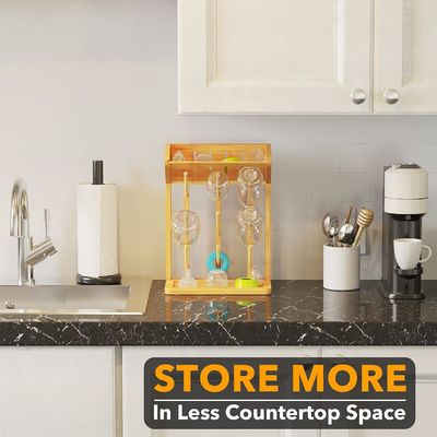 Estante de secado de botellas para bebés de bambú de doble nivel para la organización conveniente de botellas de cocina