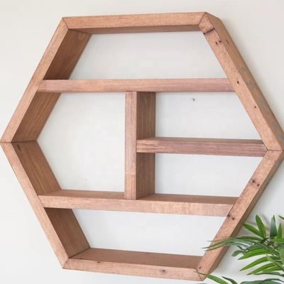 NO Estante de almacenamiento de madera sólida vintage de varias capas plegada con diseño rústico hexagonal