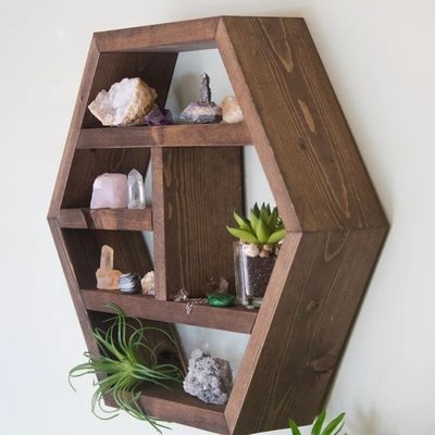 NO Estante de almacenamiento de madera sólida vintage de varias capas plegada con diseño rústico hexagonal