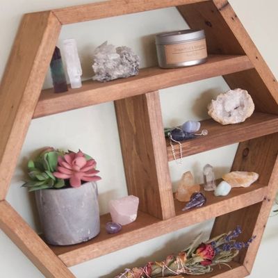 NO Estante de almacenamiento de madera sólida vintage de varias capas plegada con diseño rústico hexagonal